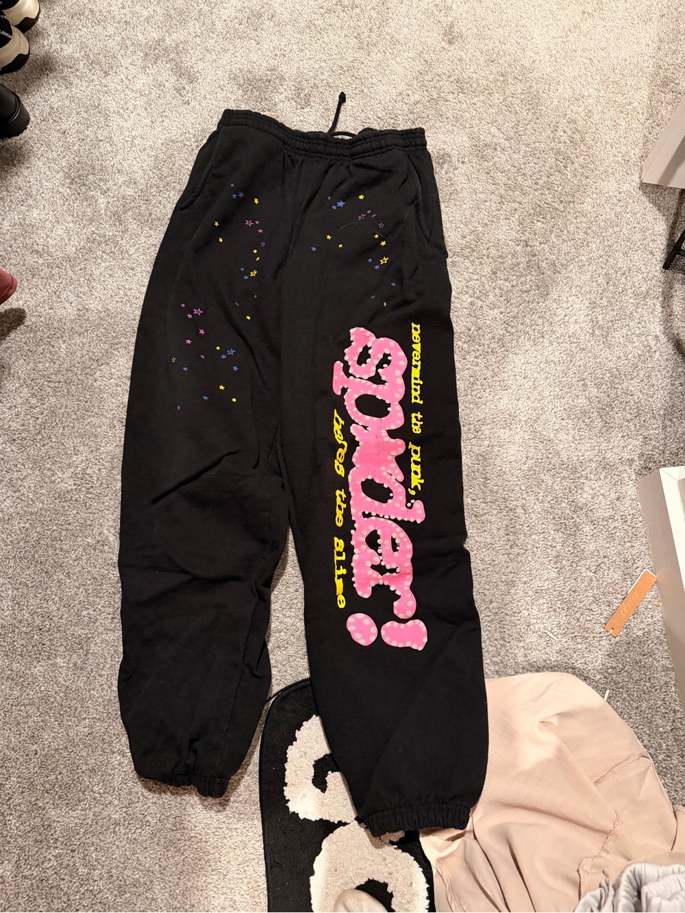 Women sp5der Black Graphic Joggers with Pink Bubble Script